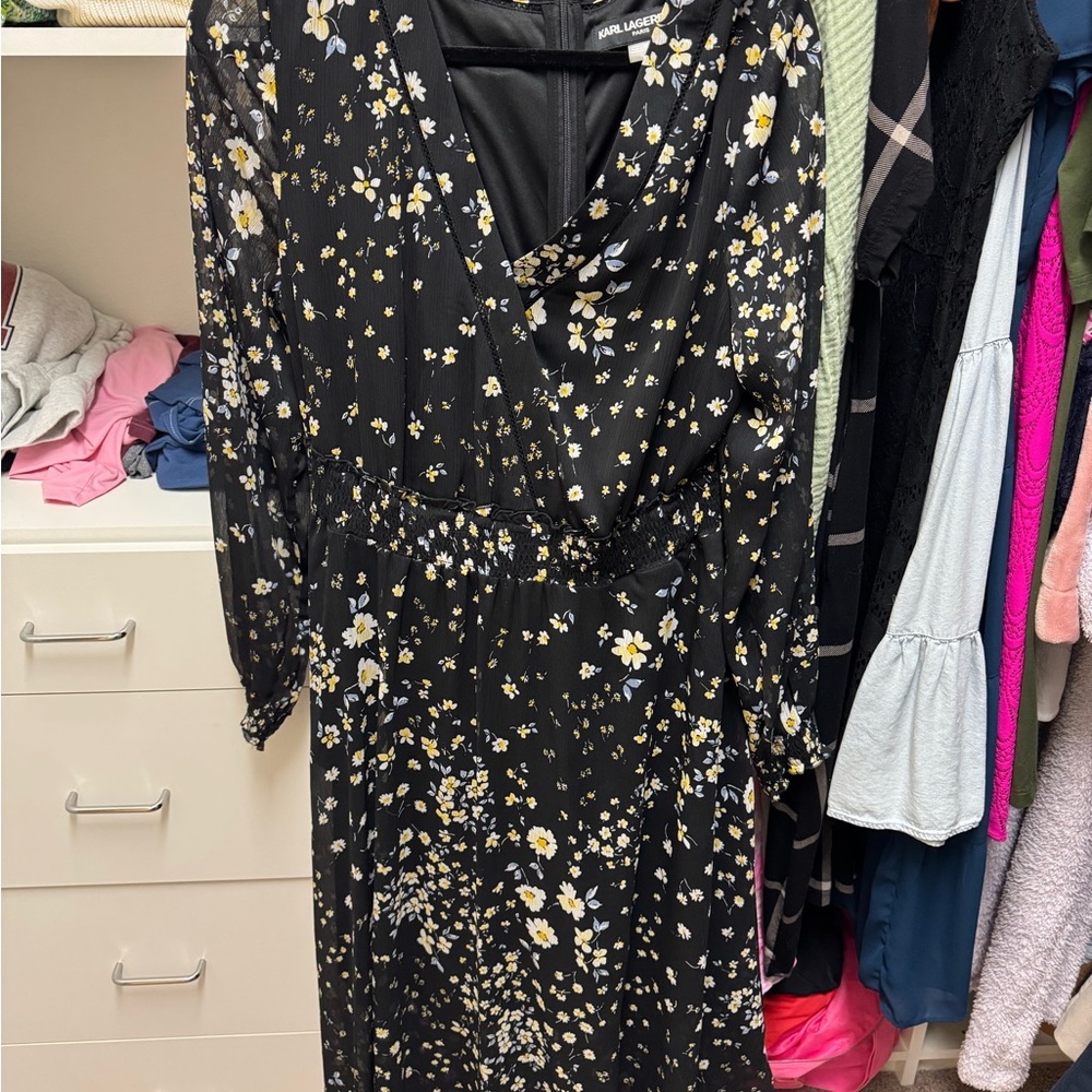 Karl Lagerfeld Black Floral Long Sleeve Dress